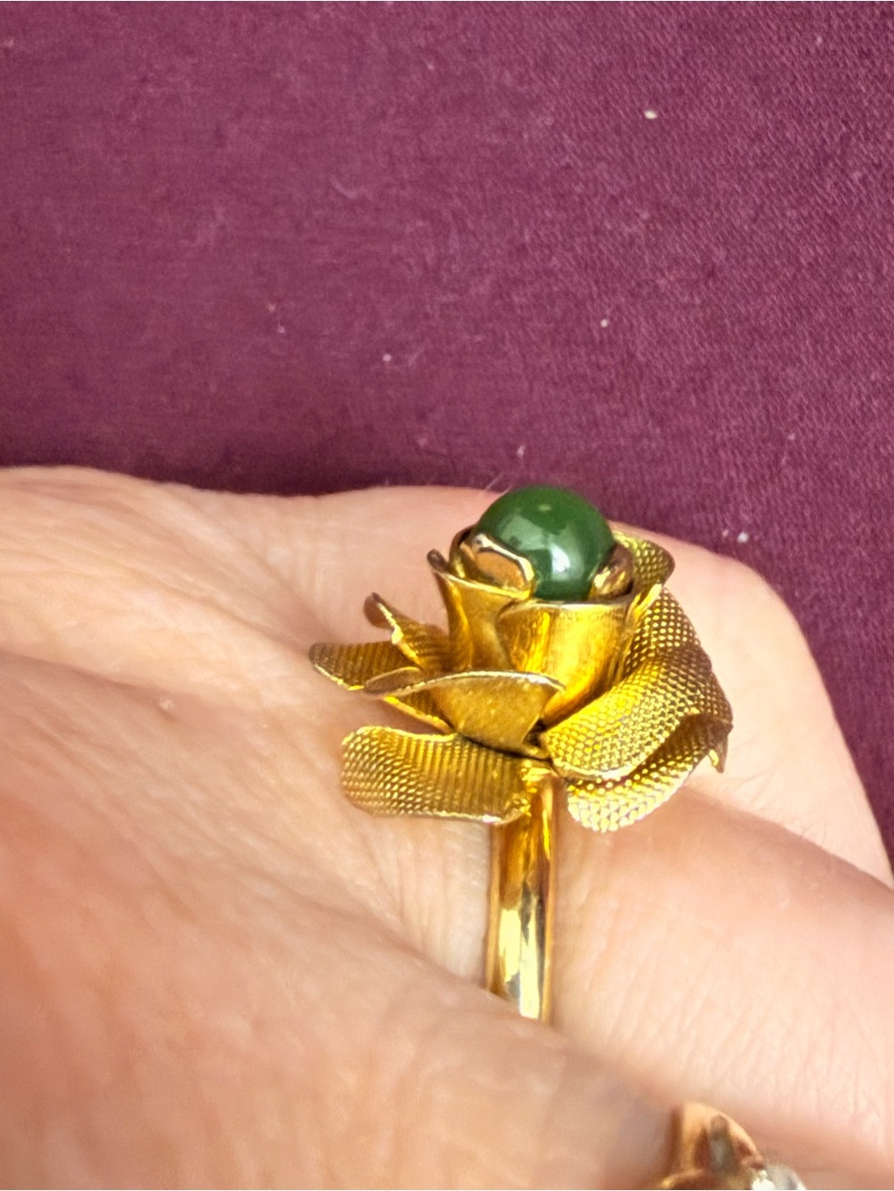 Vintage Green Canadian Jade Rose Ring - 12k GF one Size (adjustable)